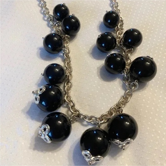 Talbots black beaded preppy ribbon necklace - Picture 2 of 4